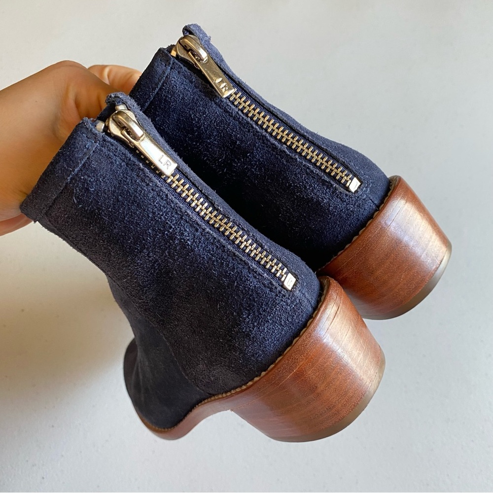 Loeffler Randall Size 6 Navy Blue Suede Leather Almond Toe Zip-up Ankle Bootie - Picture 3 of 7